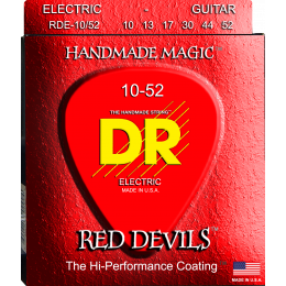DR RDE-10/52 - струны для электрогитары, Калибр: 10-52, Серия: RED DEVILS™, Обмотка: посеребрёная/никелированая сталь, Покрытие: есть