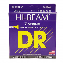 DR LTR7-9 - струны для 7-струнной электрогитары, Калибр: 9-52, Серия: HI-BEAM™, Обмотка: никелированая сталь, Покрытие: нет