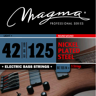 Magma Strings BE155N+ - Струны для 5-струнной бас-гитары Low B 42-125, Серия: Nickel Plated Steel, Калибр: 42-62-80-100-125, Обмотка: круглая, никелир Magma Strings BE155N+ - Струны для 5-струнной бас-гитары Low B 42-125, Серия: Nickel Plated Steel, Калибр: 42-62-80-100-125, Обмотка: круглая, никелир