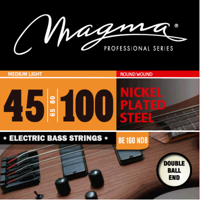 Magma Strings BE160NDB - Струны для бас-гитары Double Ball End 45-100, Серия: Double Ball End, Калибр: 45-65-80-100, Обмотка: круглая, никелированая с Magma Strings BE160NDB - Струны для бас-гитары Double Ball End 45-100, Серия: Double Ball End, Калибр: 45-65-80-100, Обмотка: круглая, никелированая с