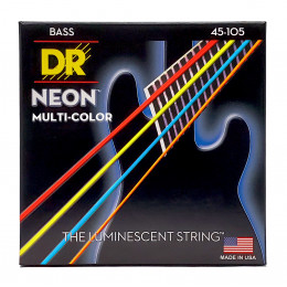 DR NMCB-45 - струны для 4-струнной бас-гитары, Калибр: 45-105, Серия: HI-DEF NEON™, Обмотка: посеребрёная/никелированая сталь, Покрытие: люминесцентно