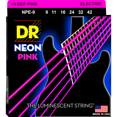 DR NPE-9 - струны для электрогитары, Калибр: 9-42, Серия: HI-DEF NEON™, Обмотка: посеребрёная/никелированая сталь, Покрытие: люминесцентное DR NPE-9 - струны для электрогитары, Калибр: 9-42, Серия: HI-DEF NEON™, Обмотка: посеребрёная/никелированая сталь, Покрытие: люминесцентное