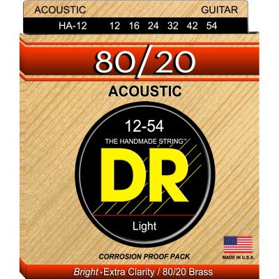 DR HA-12 - струны для акустической гитары, Калибр: 12-54, Серия: HI-BEAM™, Обмотка: 80/20 бронза, Покрытие: нет DR HA-12 - струны для акустической гитары, Калибр: 12-54, Серия: HI-BEAM™, Обмотка: 80/20 бронза, Покрытие: нет