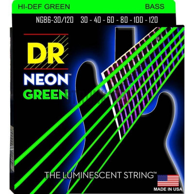 DR NGB6-30/120 - струны для 6-струнной бас-гитары, Калибр: 30-120, Серия: HI-DEF NEON™, Обмотка: посеребрёная/никелированая сталь, Покрытие: люминесце
