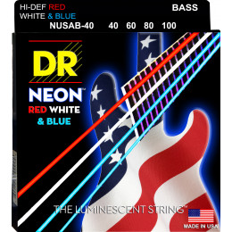 DR NUSAB-40 - струны для 4-струнной бас-гитары, Калибр: 40-100, Серия: HI-DEF NEON™, Обмотка: посеребрёная/никелированая сталь, Покрытие: люминесцентн