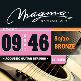 Magma Strings GA100B80 - Струны для акустической гитары, Серия: Bronze 80-20, Калибр: 9-11-16-26-36-46, Обмотка: круглая, бронзовый сплав 80/20, Натяж