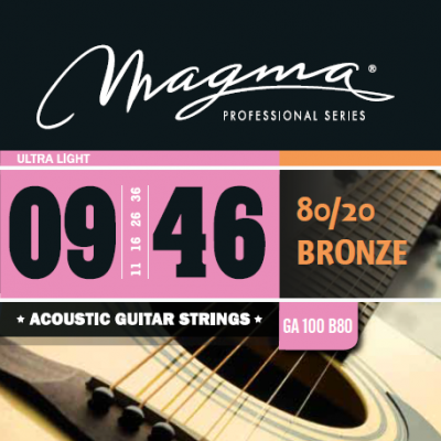 Magma Strings GA100B80 - Струны для акустической гитары, Серия: Bronze 80-20, Калибр: 9-11-16-26-36-46, Обмотка: круглая, бронзовый сплав 80/20, Натяж Magma Strings GA100B80 - Струны для акустической гитары, Серия: Bronze 80-20, Калибр: 9-11-16-26-36-46, Обмотка: круглая, бронзовый сплав 80/20, Натяж