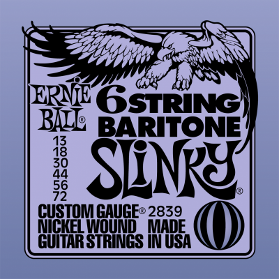 Ernie Ball 2839 струны для баритон-гитары Nickel Wound Bass Baritone Short Scale Slinky 6 (29 5/8”) (72-56-44-30-18p-13p)