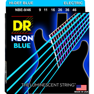 DR NBE-9/46 - струны для электрогитары, Калибр: 9-46, Серия: HI-DEF NEON™, Обмотка: посеребрёная/никелированая сталь, Покрытие: люминесцентное DR NBE-9/46 - струны для электрогитары, Калибр: 9-46, Серия: HI-DEF NEON™, Обмотка: посеребрёная/никелированая сталь, Покрытие: люминесцентное