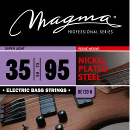 Magma Strings BE120N - Струны для бас-гитары 35-95, Серия: Nickel Plated Steel, Калибр: 35-55-75-95, Обмотка: круглая, никелированая сталь, Натяжение: