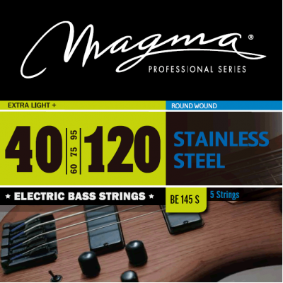 Magma Strings BE145S - Струны для 5-струнной бас-гитары Low B 40-120, Серия: Stainless Steel, Калибр: 40-60-75-95-120, Обмотка: круглая, нержавеющая с Magma Strings BE145S - Струны для 5-струнной бас-гитары Low B 40-120, Серия: Stainless Steel, Калибр: 40-60-75-95-120, Обмотка: круглая, нержавеющая с