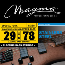 Magma Strings GG100 - Струны для бас-гитары Gustavo Giles 29-78, Серия: Signature, Калибр: 29-44-66-78, Обмотка: круглая, нержавеющая сталь, Натяжение Magma Strings GG100 - Струны для бас-гитары Gustavo Giles 29-78, Серия: Signature, Калибр: 29-44-66-78, Обмотка: круглая, нержавеющая сталь, Натяжение