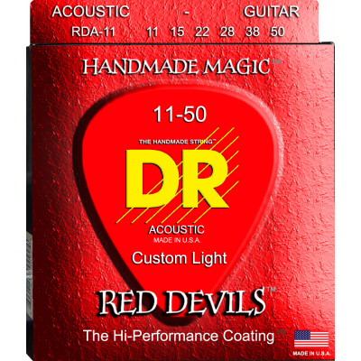 DR RDA-11 - струны для акустической гитары, Калибр: 11-50, Серия: RED DEVILS™, Обмотка: посеребрёная медь, Покрытие: есть DR RDA-11 - струны для акустической гитары, Калибр: 11-50, Серия: RED DEVILS™, Обмотка: посеребрёная медь, Покрытие: есть
