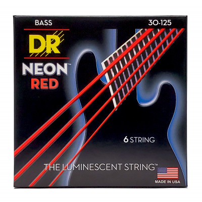 DR NRB6-30 - струны для 6-струнной бас-гитары, Калибр: 30-125, Серия: HI-DEF NEON™, Обмотка: посеребрёная/никелированая сталь, Покрытие: люминесцентно