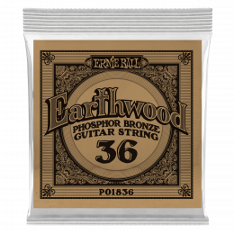 Ernie Ball 1836 струна одиночная для акустической гитары, Серия Earthwood, Калибр: 36, Сердцевина: шестигранник; сталь, покрытая латунью, Обмотка: