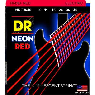 DR NRE-9/46 - струны для электрогитары, Калибр: 9-46, Серия: HI-DEF NEON™, Обмотка: посеребрёная/никелированая сталь, Покрытие: люминесцентное DR NRE-9/46 - струны для электрогитары, Калибр: 9-46, Серия: HI-DEF NEON™, Обмотка: посеребрёная/никелированая сталь, Покрытие: люминесцентное