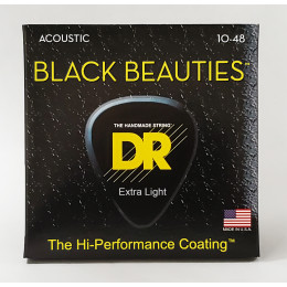 DR BKA-10 - струны для акустической гитары, Калибр: 10-48, Серия: BLACK BEAUTIES™, Обмотка: фосфористая бронза, Покрытие: есть