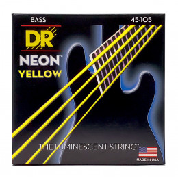 DR NYB-45 - струны для 4-струнной бас-гитары, Калибр: 45-105, Серия: HI-DEF NEON™, Обмотка: посеребрёная/никелированая сталь, Покрытие: люминесцентное