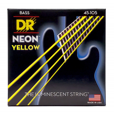 DR NYB-45 - струны для 4-струнной бас-гитары, Калибр: 45-105, Серия: HI-DEF NEON™, Обмотка: посеребрёная/никелированая сталь, Покрытие: люминесцентное DR NYB-45 - струны для 4-струнной бас-гитары, Калибр: 45-105, Серия: HI-DEF NEON™, Обмотка: посеребрёная/никелированая сталь, Покрытие: люминесцентное