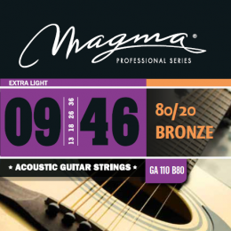 Magma Strings GA110B80 - Струны для акустической гитары, Серия: Bronze 80-20, Калибр: 9-13-18-26-36-46, Обмотка: круглая, бронзовый сплав 80/20, Натяж