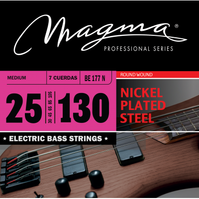 Magma Strings BE177N - Струны для 7-струнной бас-гитары 25-130, Серия: Nickel Plated Steel, Обмотка: круглая, никелированая сталь, Натяжение: Medium.
