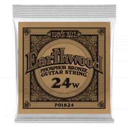 Ernie Ball 1824 струна одиночная для акустической гитары, Серия Earthwood, Калибр: 24, Сердцевина: шестигранник; сталь, покрытая латунью, Обмотка: