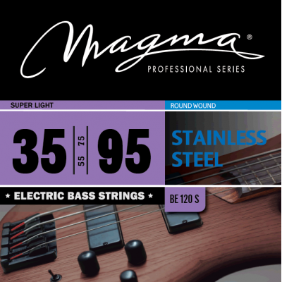 Magma Strings BE120S - Струны для бас-гитары 35-95, Серия: Stainless Steel, Калибр: 35-55-75-95, Обмотка: круглая, нержавеющая сталь, Натяжение: Super Magma Strings BE120S - Струны для бас-гитары 35-95, Серия: Stainless Steel, Калибр: 35-55-75-95, Обмотка: круглая, нержавеющая сталь, Натяжение: Super