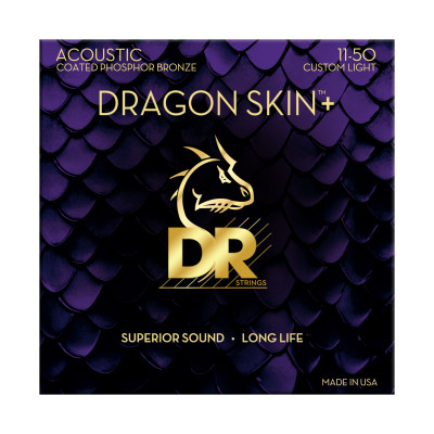 DR DAP-11 - струны для акустической гитары, Калибр: 11-50, Серия: DRAGON SKIN+™, Обмотка: фосфористая бронза, Покрытие: микротонкое DR DAP-11 - струны для акустической гитары, Калибр: 11-50, Серия: DRAGON SKIN+™, Обмотка: фосфористая бронза, Покрытие: микротонкое