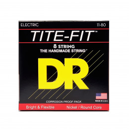 DR TF8-11 - струны для 8-струнной электрогитары, Калибр: 11-80, Серия: TITE-FIT™, Обмотка: никелированая сталь, Покрытие: нет