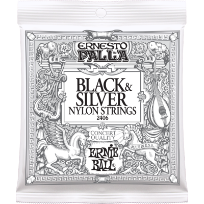 Ernie Ball 2406 струны для классической гитары. Ernesto Palla черный нейлон, посеребренная оплетка