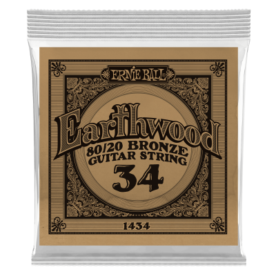 Ernie Ball 1434 - струна одиночная для акустической гитары, Серия Earthwood, Калибр: 34, Сердцевина: шестигранник; сталь, покрытая латунью, Обмотка: Ernie Ball 1434 - струна одиночная для акустической гитары, Серия Earthwood, Калибр: 34, Сердцевина: шестигранник; сталь, покрытая латунью, Обмотка: