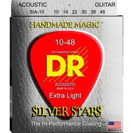 DR SIA-10 - струны для акустической гитары, Калибр: 10-48, Серия: SILVER STARS™, Обмотка: посеребрёная медь, Покрытие: сверху корда