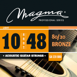 Magma Strings GA120B80 - Струны для акустической гитары, Серия: Bronze 80-20, Калибр: 10-14-22-28-38-48, Обмотка: круглая, бронзовый сплав 80/20, Натя