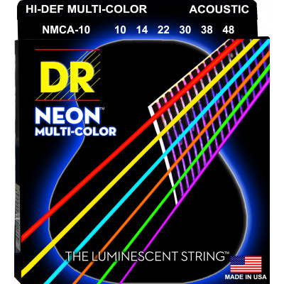DR NMCA-10 - струны для акустической гитары, Калибр: 10-48, Серия: HI-DEF NEON™, Обмотка: посеребрёная медь, Покрытие: люминесцентное