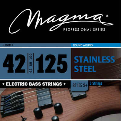Magma Strings BE155S+ - Струны для 5-струнной бас-гитары Low B 42-125, Серия: Stainless Steel, Калибр: 42-62-80-100-125, Обмотка: круглая, нержавеющая