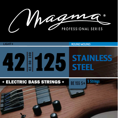 Magma Strings BE155S+ - Струны для 5-струнной бас-гитары Low B 42-125, Серия: Stainless Steel, Калибр: 42-62-80-100-125, Обмотка: круглая, нержавеющая Magma Strings BE155S+ - Струны для 5-струнной бас-гитары Low B 42-125, Серия: Stainless Steel, Калибр: 42-62-80-100-125, Обмотка: круглая, нержавеющая