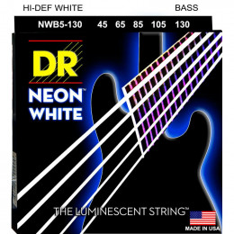 DR NWB5-130 - струны для 5-струнной бас-гитары, Калибр: 45-130, Серия: HI-DEF NEON™, Обмотка: посеребрёная/никелированая сталь, Покрытие: люминесцентн