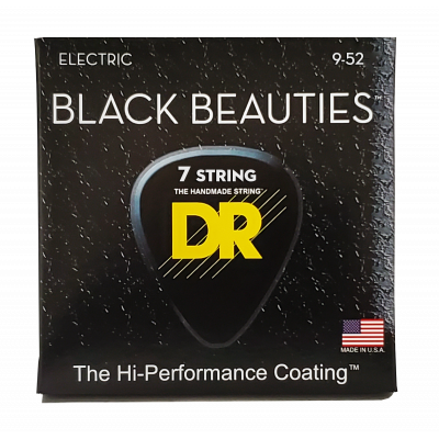 DR BKE7-9 - струны для 7-струнной электрогитары, Калибр: 9-52, Серия: BLACK BEAUTIES™, Обмотка: никелированая сталь, Покрытие: есть