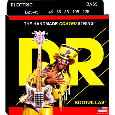 DR BZ5-45 - подписные струны Bootsy Collins для 5-струнной бас-гитары, Калибр: 45-125, Серия: BOOTZILLAS™, Обмотка: нержавеющая сталь, Покрытие: есть