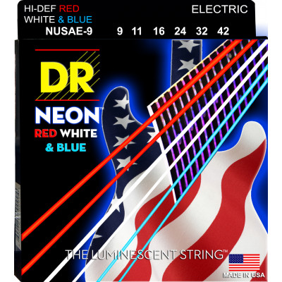 DR NUSAE-9 - струны для электрогитары, Калибр: 9-42, Серия: HI-DEF NEON™, Обмотка: посеребрёная/никелированая сталь, Покрытие: люминесцентное DR NUSAE-9 - струны для электрогитары, Калибр: 9-42, Серия: HI-DEF NEON™, Обмотка: посеребрёная/никелированая сталь, Покрытие: люминесцентное