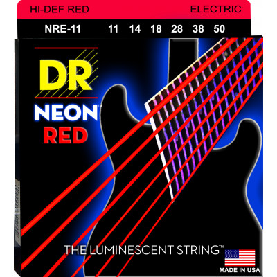 DR NRE-11 - струны для электрогитары, Калибр: 11-50, Серия: HI-DEF NEON™, Обмотка: посеребрёная/никелированая сталь, Покрытие: люминесцентное DR NRE-11 - струны для электрогитары, Калибр: 11-50, Серия: HI-DEF NEON™, Обмотка: посеребрёная/никелированая сталь, Покрытие: люминесцентное