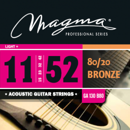 Magma Strings GA130B80 - Струны для акустической гитары, Серия: Bronze 80-20, Калибр: 11-15-23-32-42-52, Обмотка: круглая, бронзовый сплав 80/20, Натя