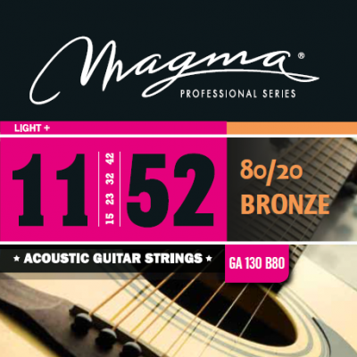 Magma Strings GA130B80 - Струны для акустической гитары, Серия: Bronze 80-20, Калибр: 11-15-23-32-42-52, Обмотка: круглая, бронзовый сплав 80/20, Натя Magma Strings GA130B80 - Струны для акустической гитары, Серия: Bronze 80-20, Калибр: 11-15-23-32-42-52, Обмотка: круглая, бронзовый сплав 80/20, Натя