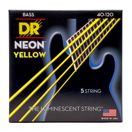 DR NYB5-40 - струны для 5-струнной бас-гитары, Калибр: 40-120, Серия: HI-DEF NEON™, Обмотка: посеребрёная/никелированая сталь, Покрытие: люминесцентно