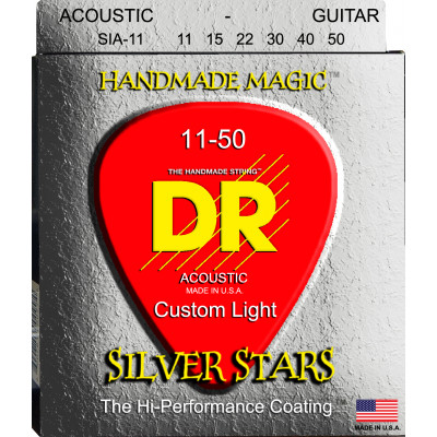 DR SIA-11 - струны для акустической гитары, Калибр: 11-50, Серия: SILVER STARS™, Обмотка: посеребрёная медь, Покрытие: сверху корда DR SIA-11 - струны для акустической гитары, Калибр: 11-50, Серия: SILVER STARS™, Обмотка: посеребрёная медь, Покрытие: сверху корда