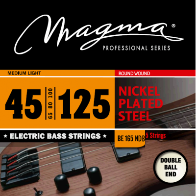 Magma Strings BE165NDB - Струны для 5-струнной бас-гитары Low B Double Ball End 45-125, Серия: Double Ball End, Калибр: 45-65-80-100-125, Обмотка: кру