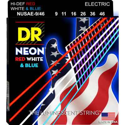 DR NUSAE-9/46 - струны для электрогитары, Калибр: 9-46, Серия: HI-DEF NEON™, Обмотка: посеребрёная/никелированая сталь, Покрытие: люминесцентное DR NUSAE-9/46 - струны для электрогитары, Калибр: 9-46, Серия: HI-DEF NEON™, Обмотка: посеребрёная/никелированая сталь, Покрытие: люминесцентное