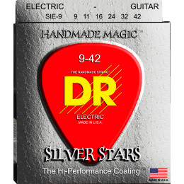 DR SIE-9 - струны для электрогитары, Калибр: 9-42, Серия: SILVER STARS™, Обмотка: посеребрёная/никелированая сталь, Покрытие: есть