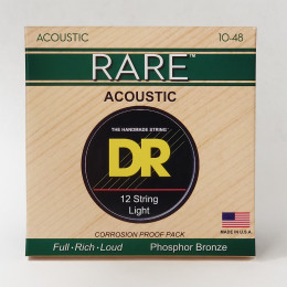 DR RPL-10/12 - струны для 12-струнной акустической гитары, Калибр: 10/10-48/28, Серия: RARE™, Обмотка: фосфористая бронза, Покрытие: нет