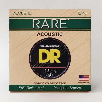 DR RPL-10/12 - струны для 12-струнной акустической гитары, Калибр: 10/10-48/28, Серия: RARE™, Обмотка: фосфористая бронза, Покрытие: нет